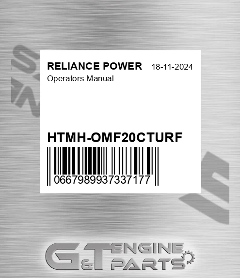 HTMH-OMF20CTURF Operators Manual for RELIANCE POWER