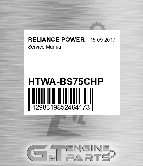 HTWA-BS75CHP Service Manual for RELIANCE POWER