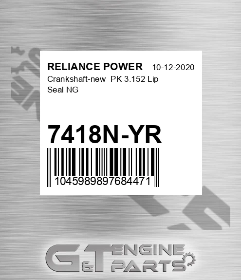 7418N-YR Crankshaft-new Pk 3.152 Lip Seal Ng