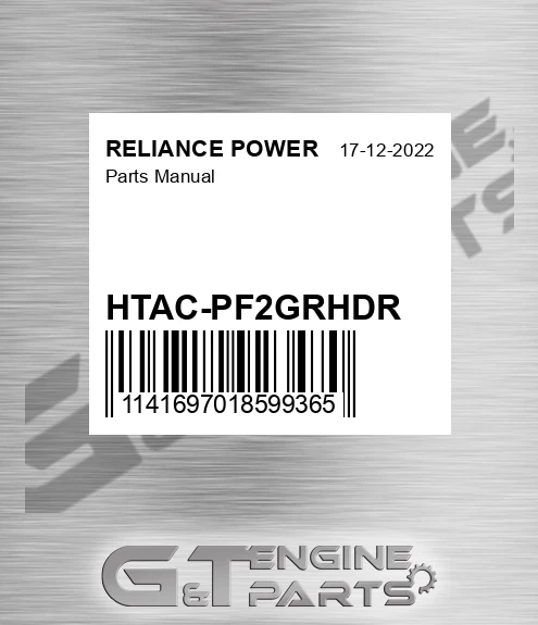 HTAC-PF2GRHDR Parts Manual for RELIANCE POWER