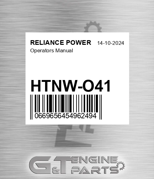 HTNW-O41 Operators Manual for RELIANCE POWER