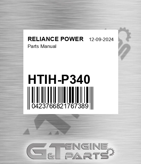 HTIH-P340 Parts Manual for RELIANCE POWER