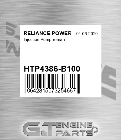HTP4386-B100 Injection Pump-reman. for RELIANCE POWER