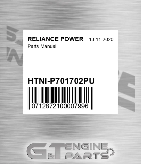 HTNI-P701702PU Parts Manual for RELIANCE POWER