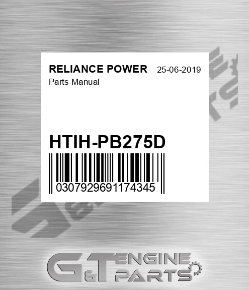 HTIH-PB275D Parts Manual for RELIANCE POWER