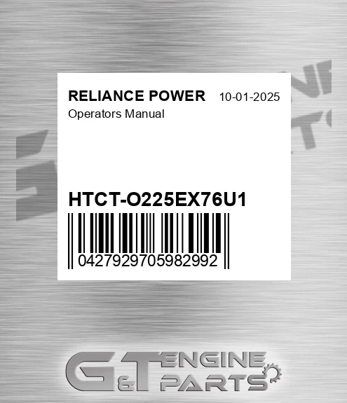 HTCT-O225EX76U1 Operators Manual for RELIANCE POWER