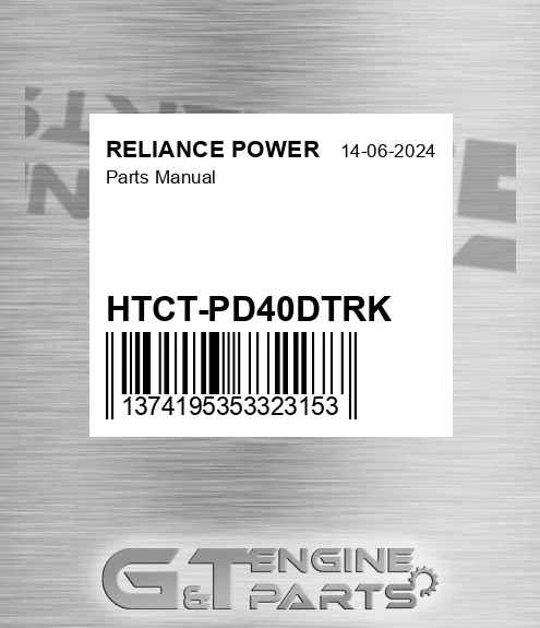 HTCT-PD40DTRK Parts Manual for RELIANCE POWER