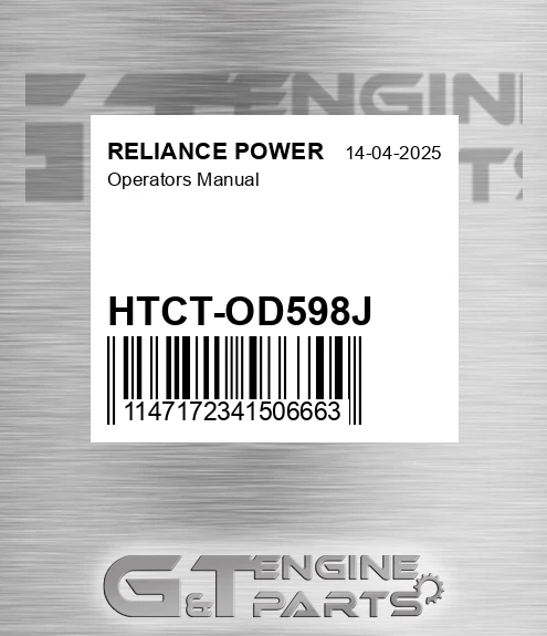HTCT-OD598J Operators Manual for RELIANCE POWER