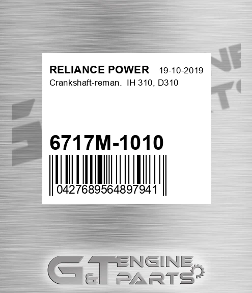 6717M-1010 Crankshaft-reman. Ih 310, D310