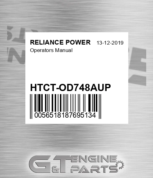 HTCT-OD748AUP Operators Manual for RELIANCE POWER