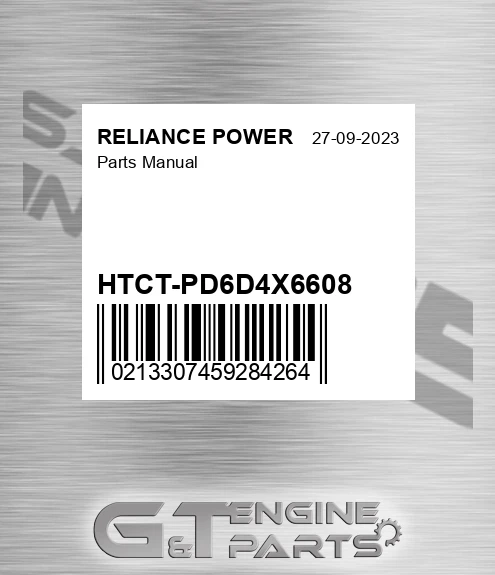 HTCT-PD6D4X6608 Parts Manual for RELIANCE POWER
