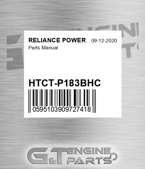 HTCT-P183BHC Parts Manual for RELIANCE POWER