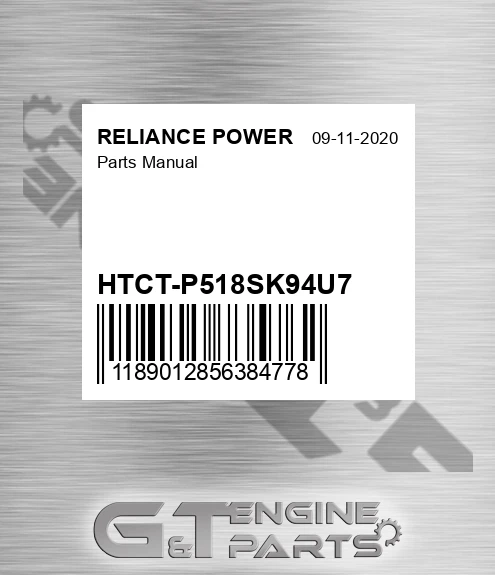 HTCT-P518SK94U7 Parts Manual for RELIANCE POWER