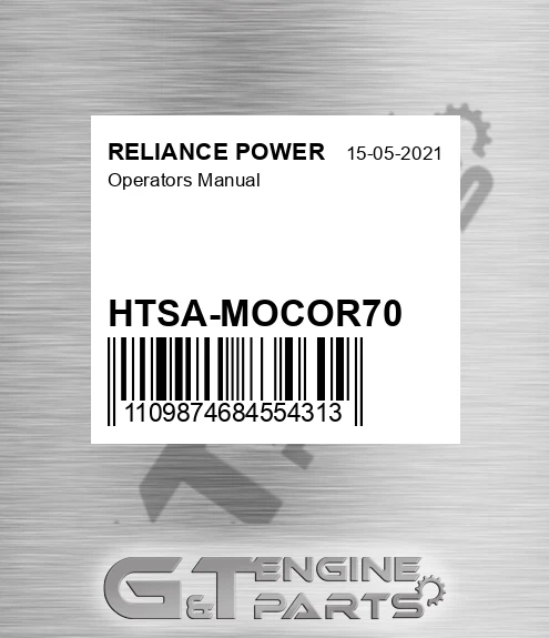 HTSA-MOCOR70 Operators Manual for RELIANCE POWER