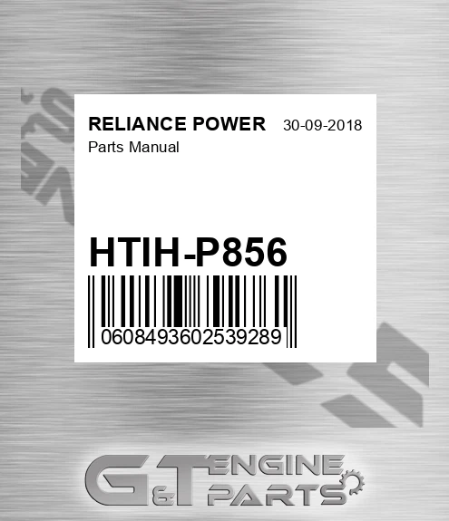 HTIH-P856 Parts Manual for RELIANCE POWER