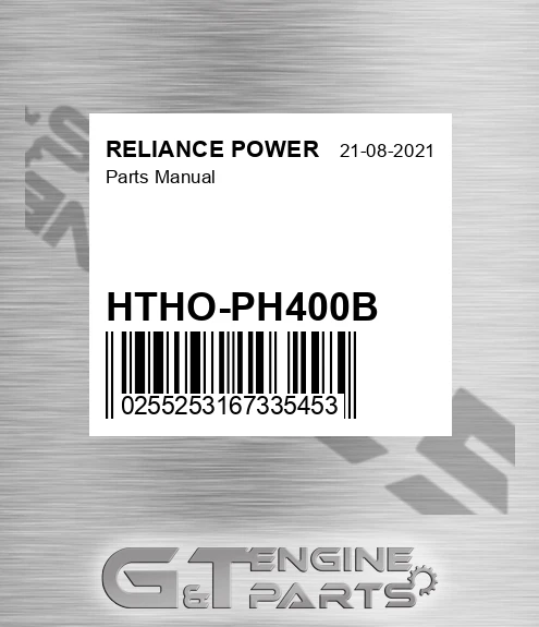 HTHO-PH400B Parts Manual for RELIANCE POWER