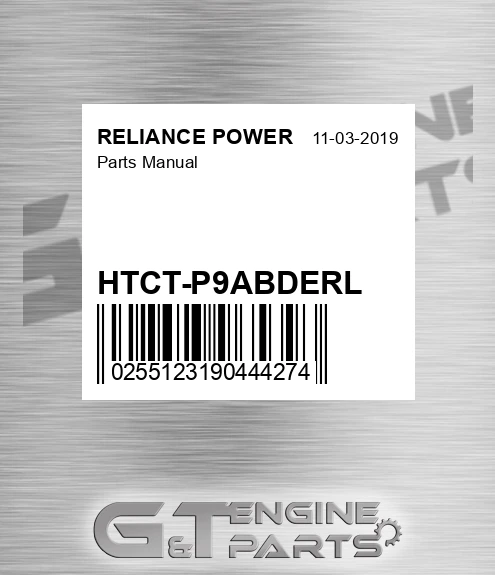 HTCT-P9ABDERL Parts Manual for RELIANCE POWER