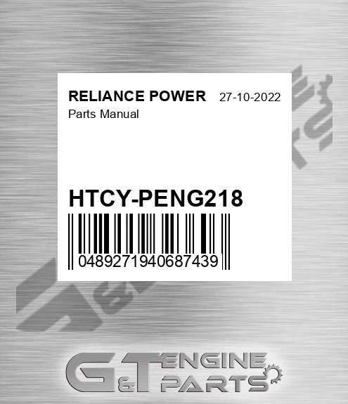 HTCY-PENG218 Parts Manual for RELIANCE POWER