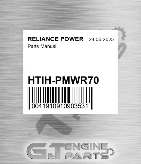 HTIH-PMWR70 Parts Manual for RELIANCE POWER