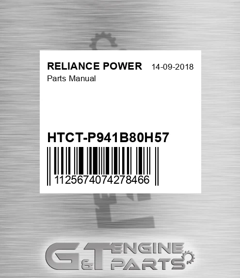 HTCT-P941B80H57 Parts Manual for RELIANCE POWER