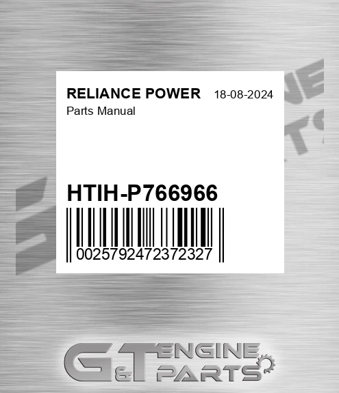 HTIH-P766966 Parts Manual for RELIANCE POWER