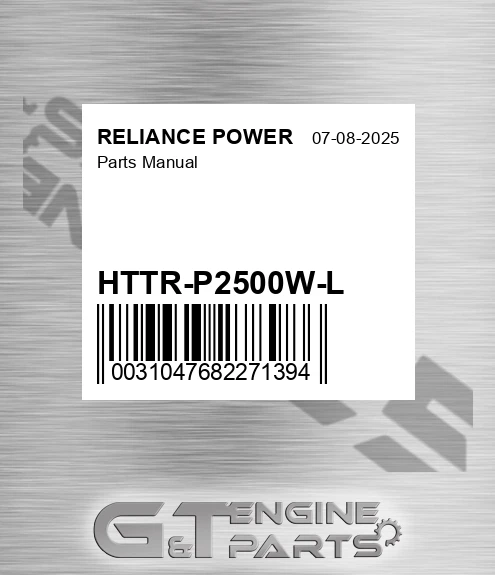 HTTR-P2500W-L Parts Manual for RELIANCE POWER
