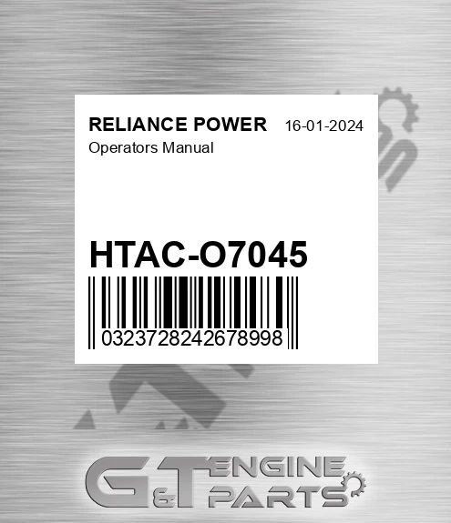 HTAC-O7045 Operators Manual for RELIANCE POWER