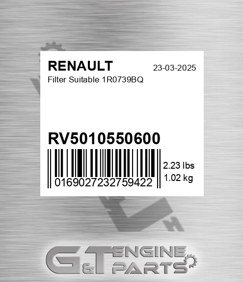 RV5010550600 Filter Suitable 1r0739bq for RENAULT