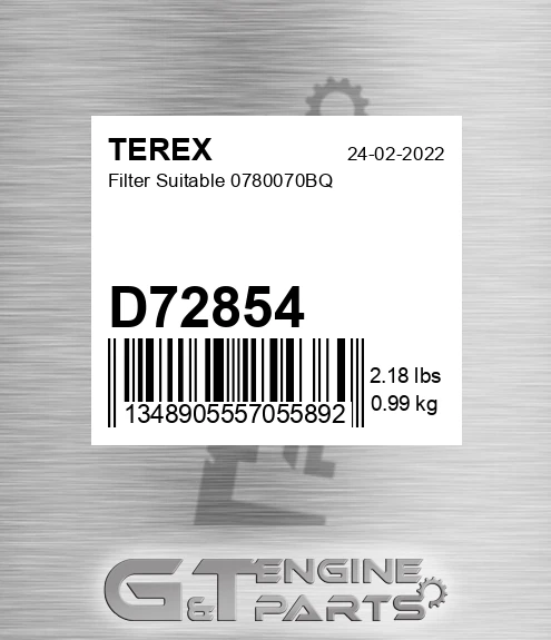D72854 TEREX Filter Suitable 0780070bq