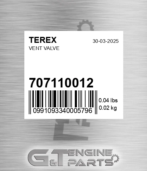 707110012 Vent Valve