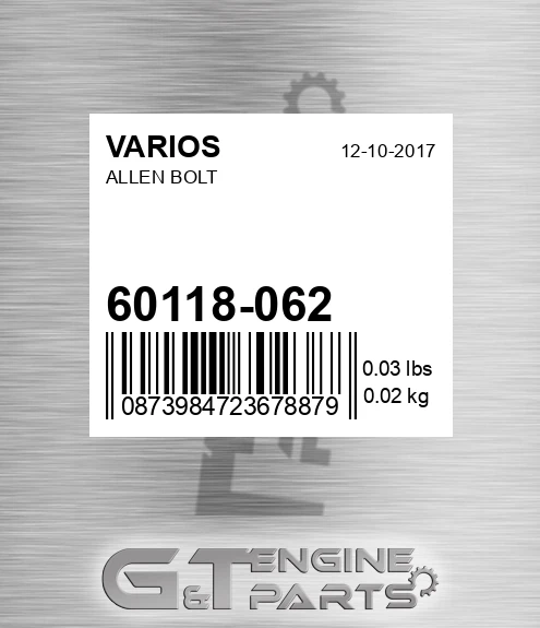 60118-062 Allen Bolt for VARIOS