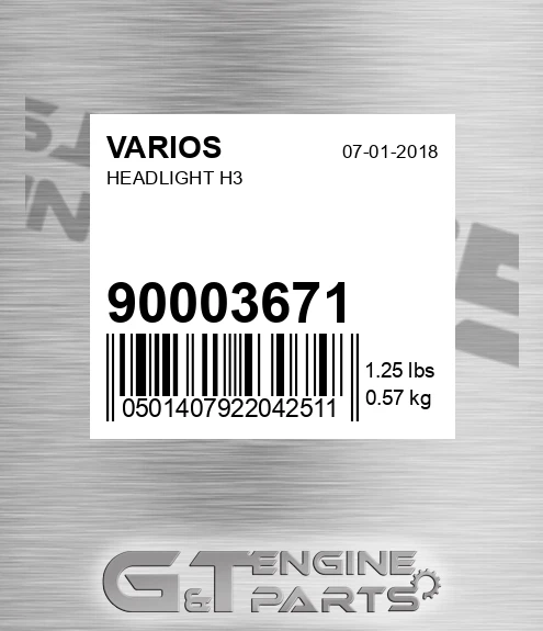 900.03671 Headlight H3 for VARIOS