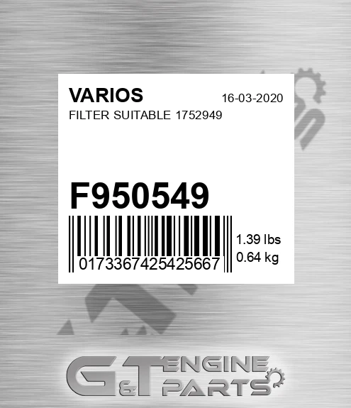 F950549 VARIOS Filter Suitable 1752949