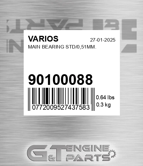 901.00088 Main Bearing Std/0,51mm. for VARIOS