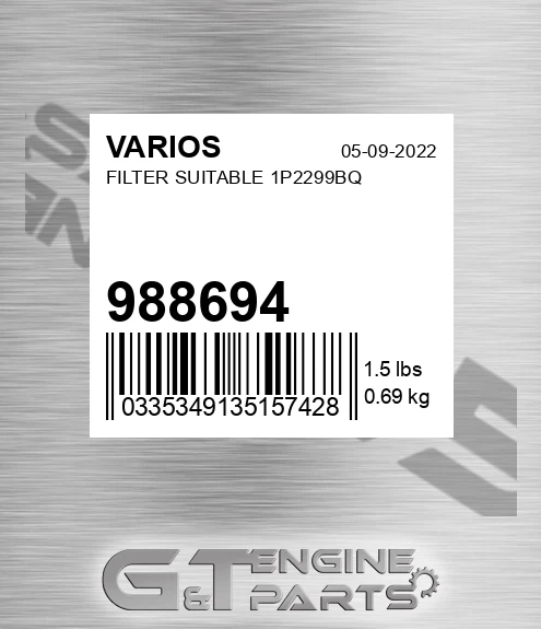 988694 Filter Suitable 1p2299bq
