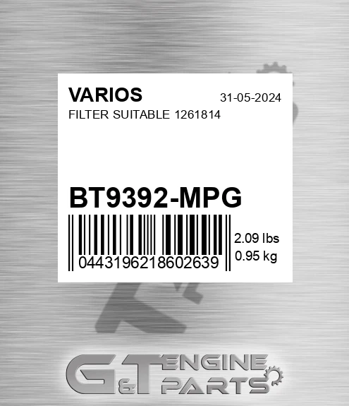 BT9392-MPG Filter Suitable 1261814