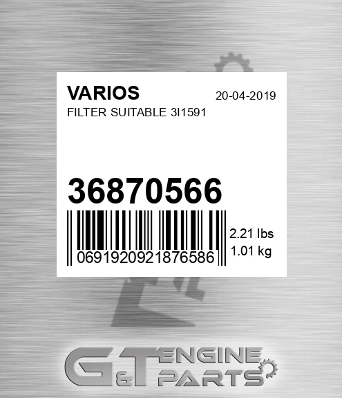 36870566 Filter Suitable 3i1591 for VARIOS
