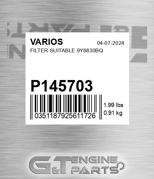 P145703 VARIOS Filter Suitable 9y6830bq