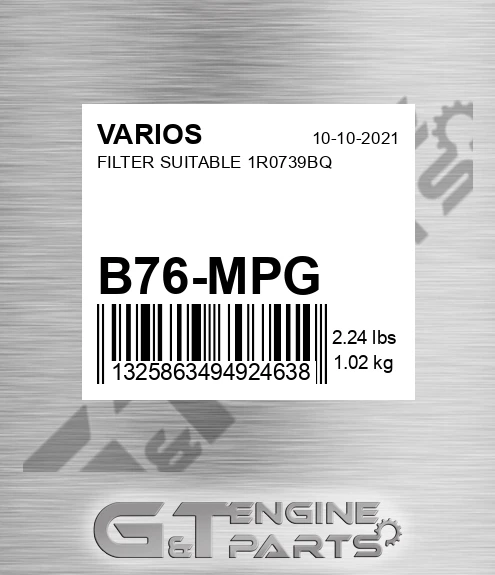 B76-MPG VARIOS Filter Suitable 1r0739bq