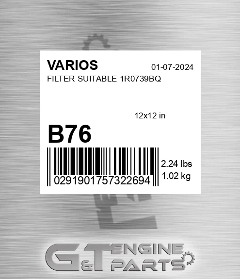 B76 VARIOS Filter Suitable 1r0739bq