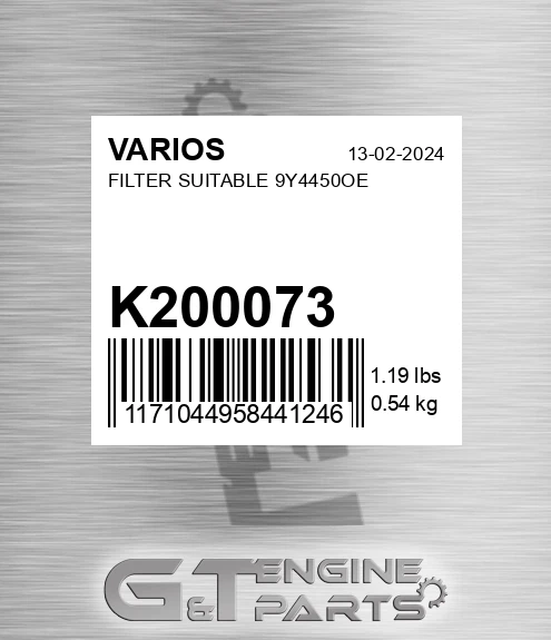 K200073 Filter Suitable 9y4450oe