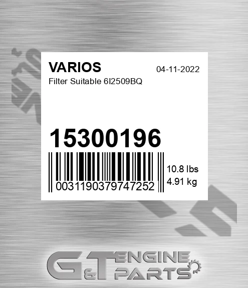 15300196 Filter Suitable 6i2509bq for VARIOS