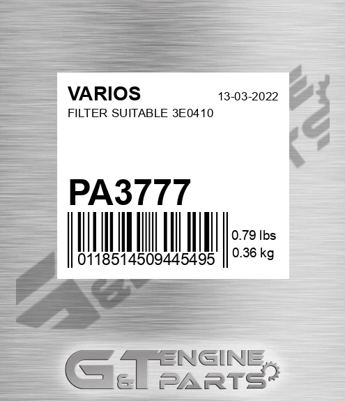 PA3777 Filter Suitable 3e0410 for VARIOS