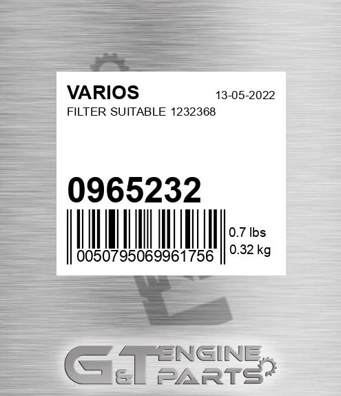 096.5232 Filter Suitable 1232368 for VARIOS