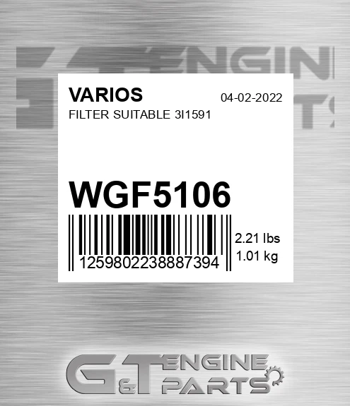 WGF5106 Filter Suitable 3i1591 for VARIOS
