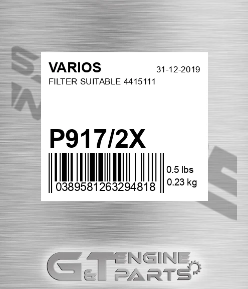 P917/2X Filter Suitable 4415111