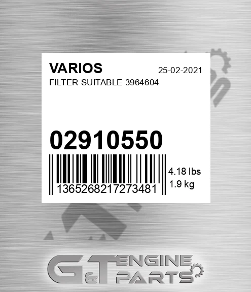 02910550 Filter Suitable 3964604