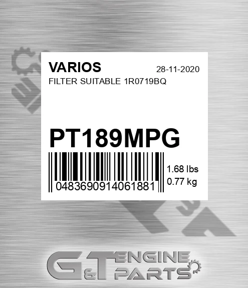 PT189-MPG Filter Suitable 1r0719bq