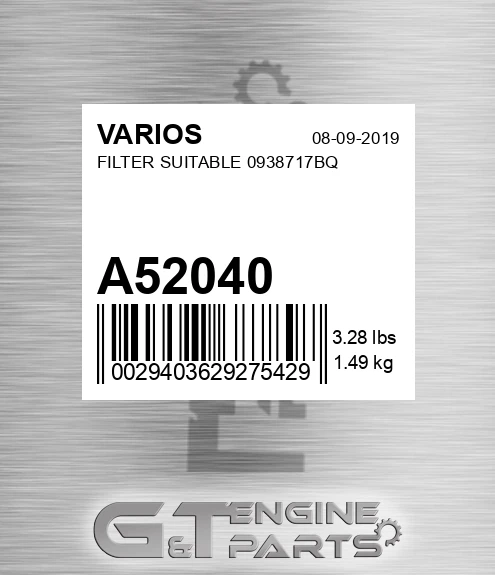 A52040 Filter Suitable 0938717bq