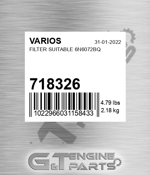 718326 Filter Suitable 6n6072bq